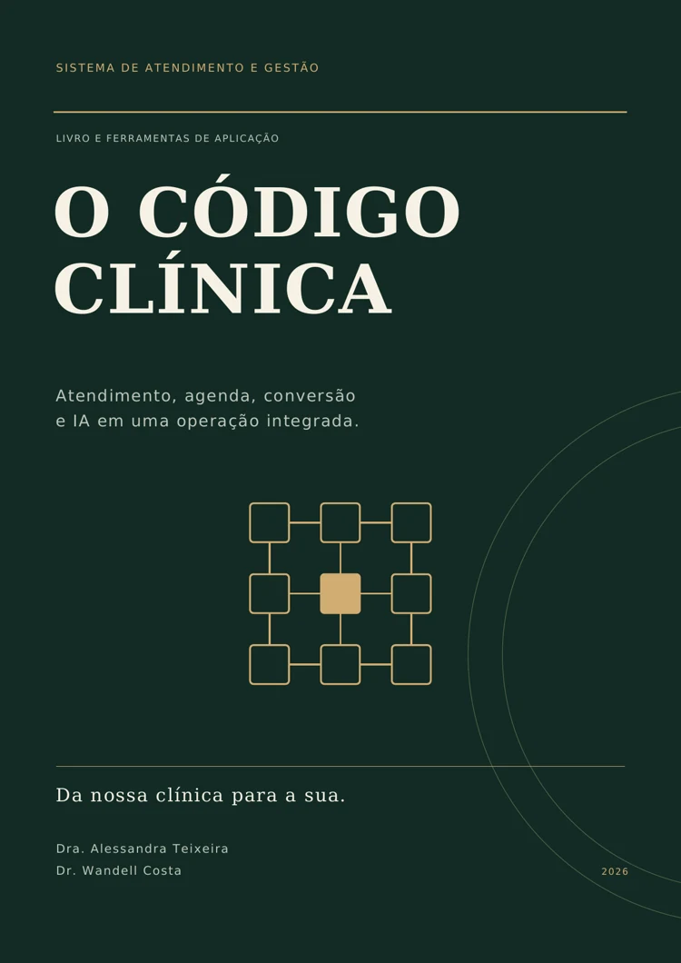 Capa de O Código Clínica, livro e ferramentas de aplicação de Dra. Alessandra Teixeira e Dr. Wandell Costa